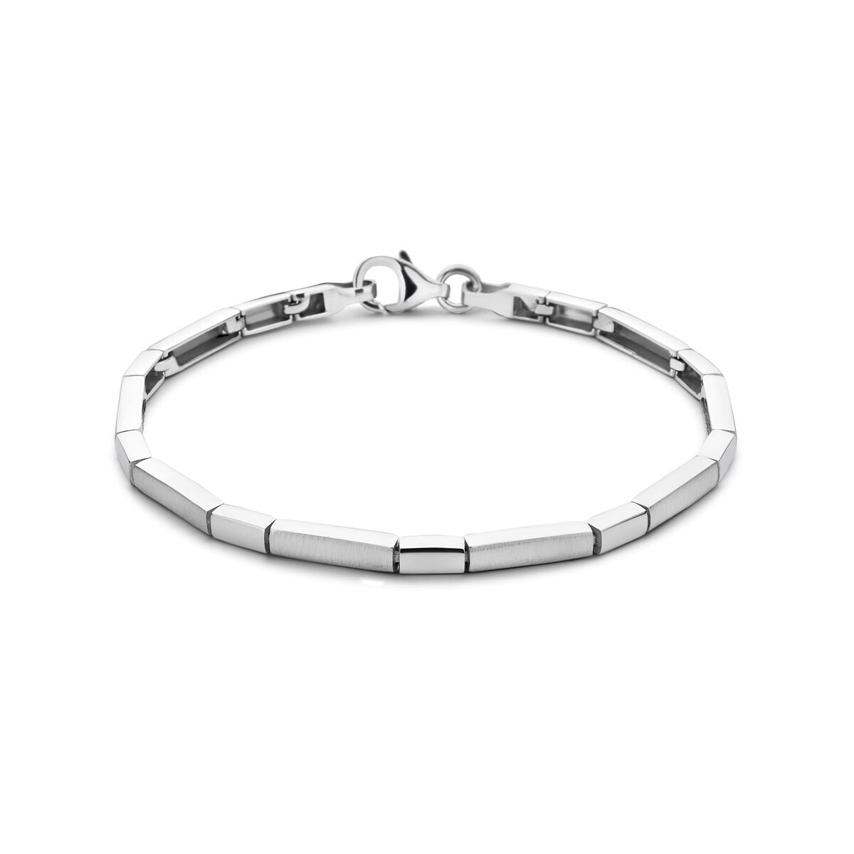 Bracciale choker in argento rodiato con finitura lucida e opaca, forma rettangolare.