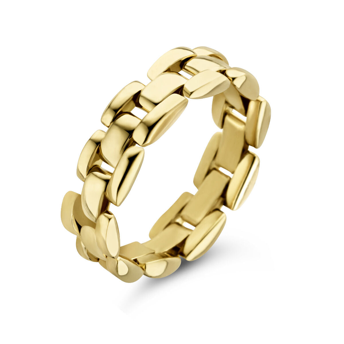 Anello flessibile in oro giallo 14K con maglie ovali.