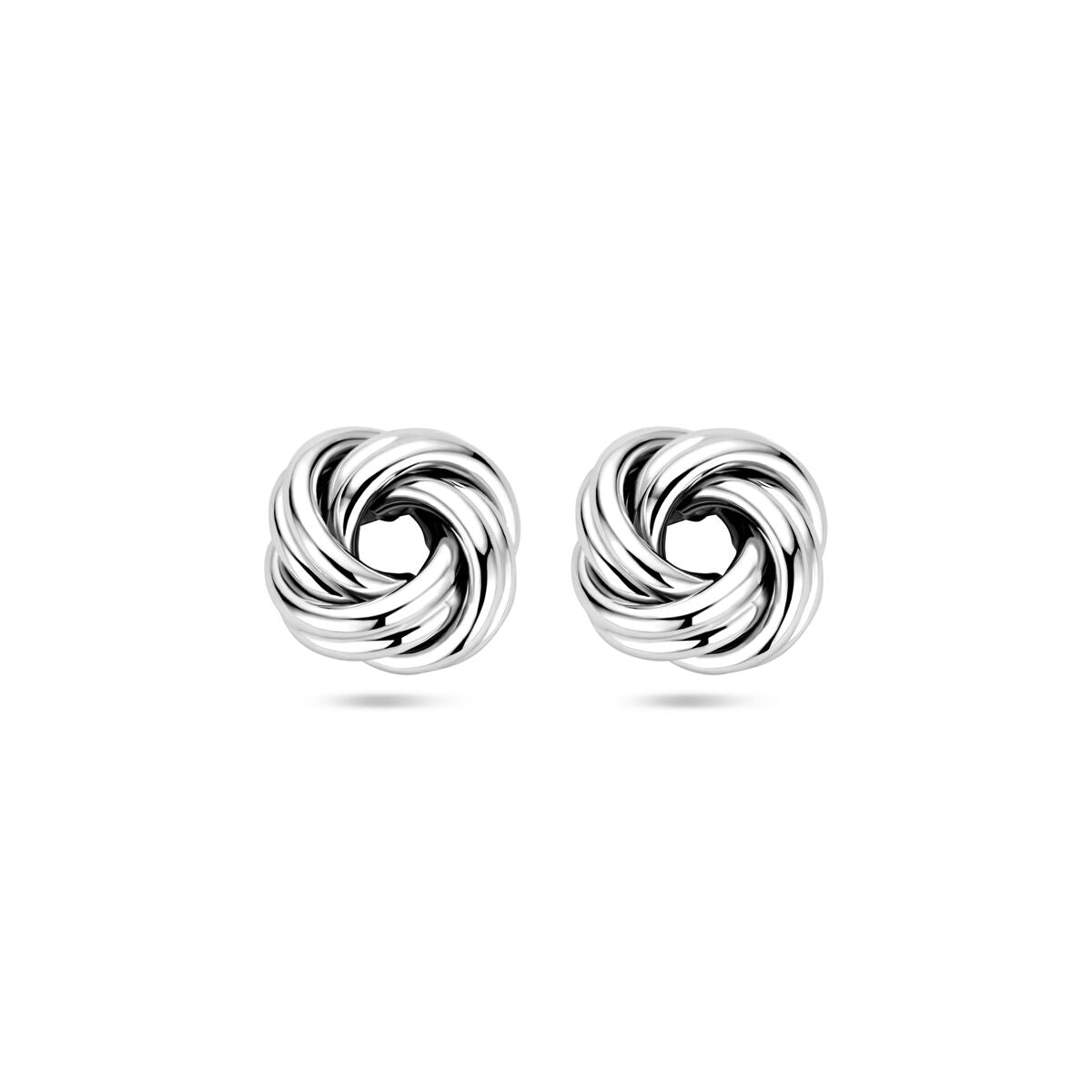 Orecchini a forma di nodo in argento rodiato.
