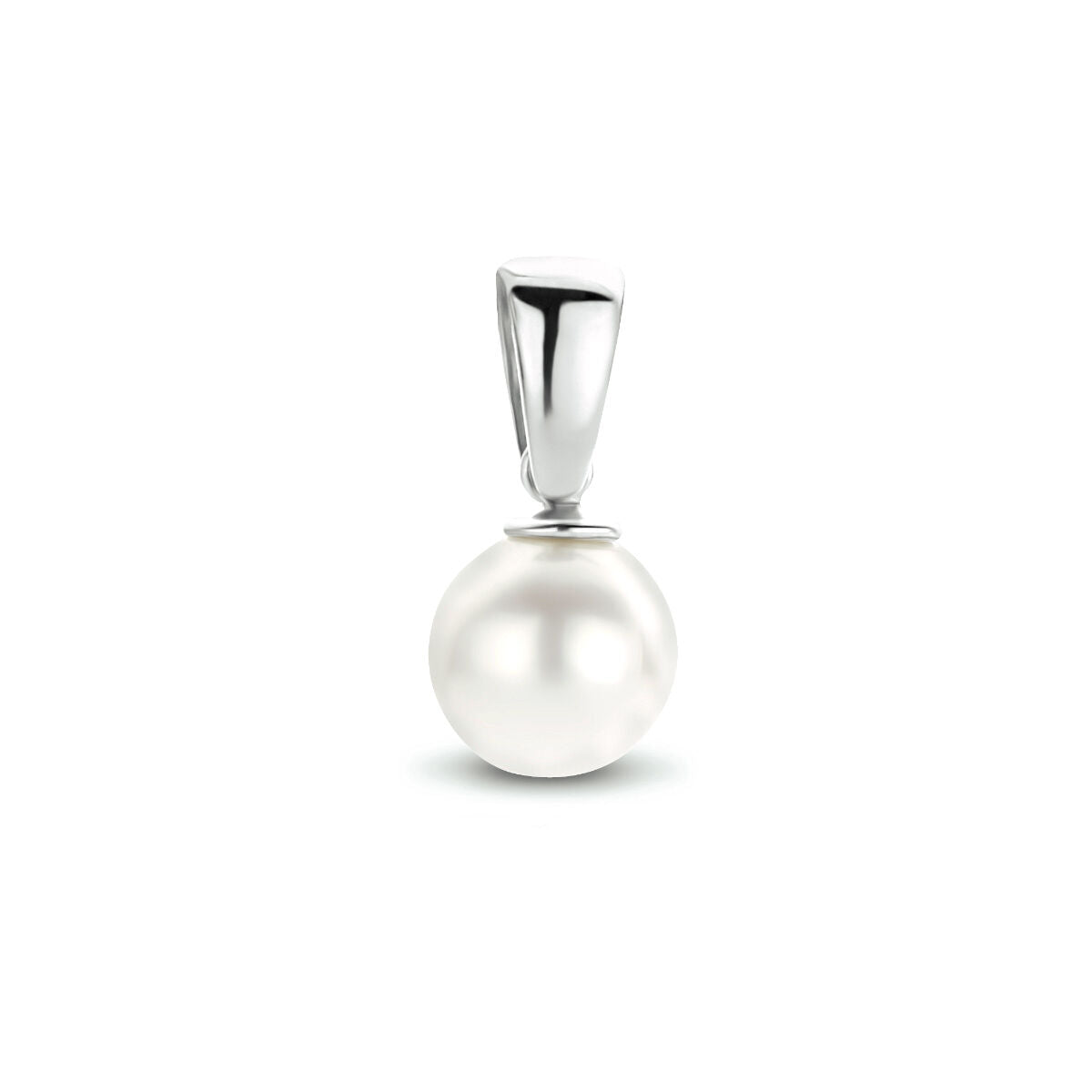 Ciondolo in oro bianco 14K con perla rotonda bianca.