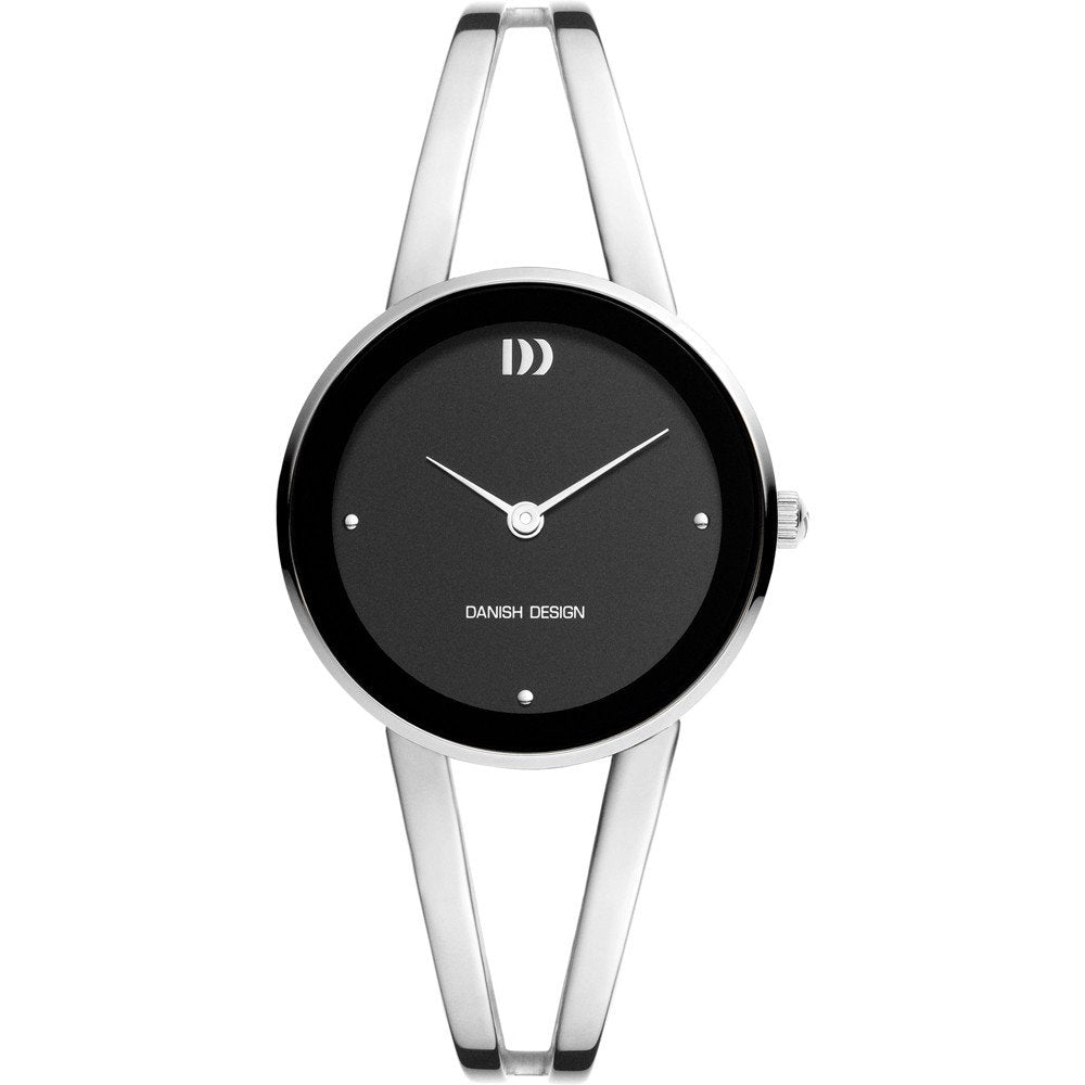 Orologio da donna con quadrante nero, cassa in acciaio inox e cinturino sottile.