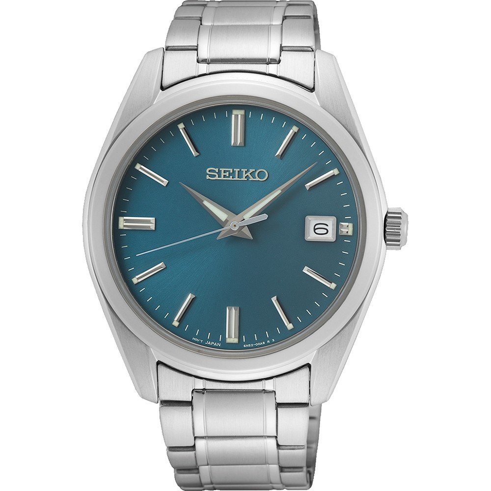 Orologio da uomo Seiko con cassa argentata, quadrante blu e bracciale in acciaio inox.
