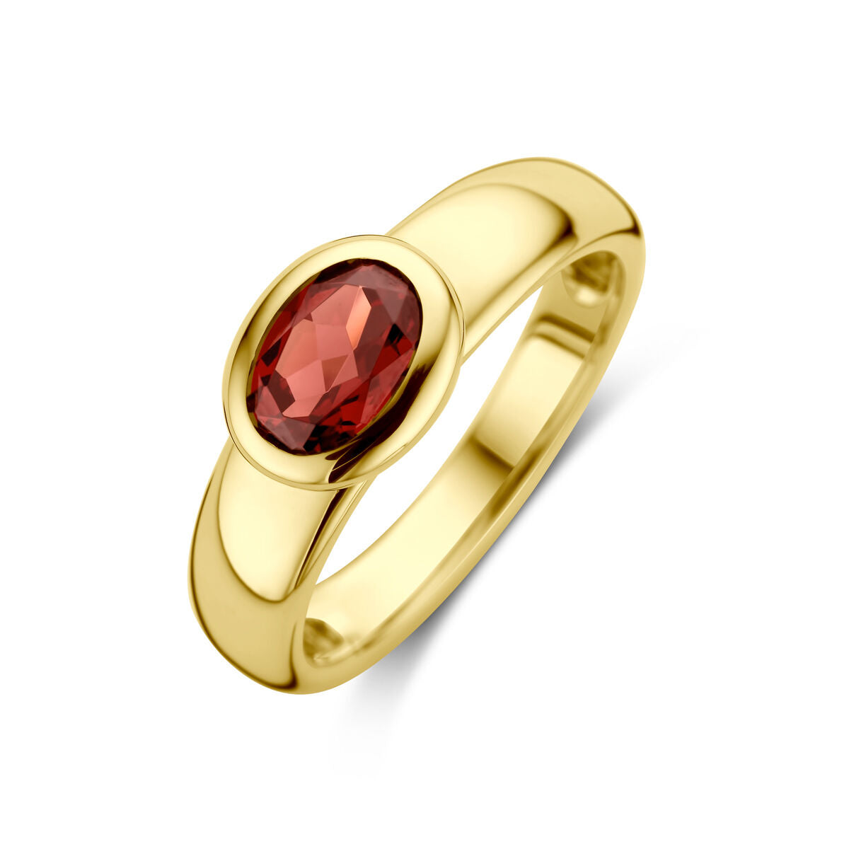 anello in oro giallo 14K con pietra di granato ovale centrale