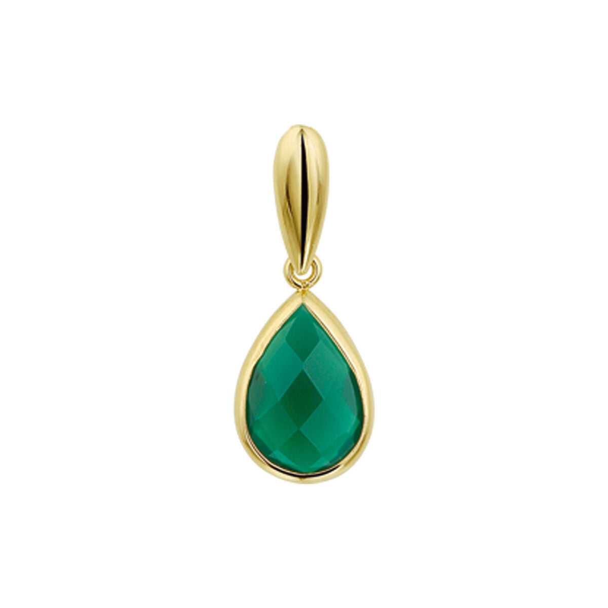 Ciondolo in agata verde a forma di goccia con montatura in oro giallo 14K.