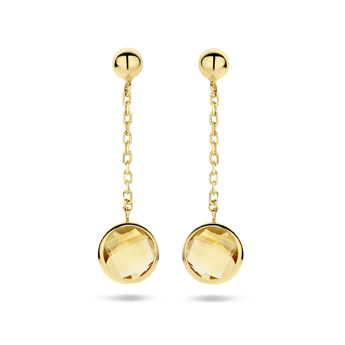 Orecchini pendenti in oro giallo 14K con pietra di citrino sfaccettata.