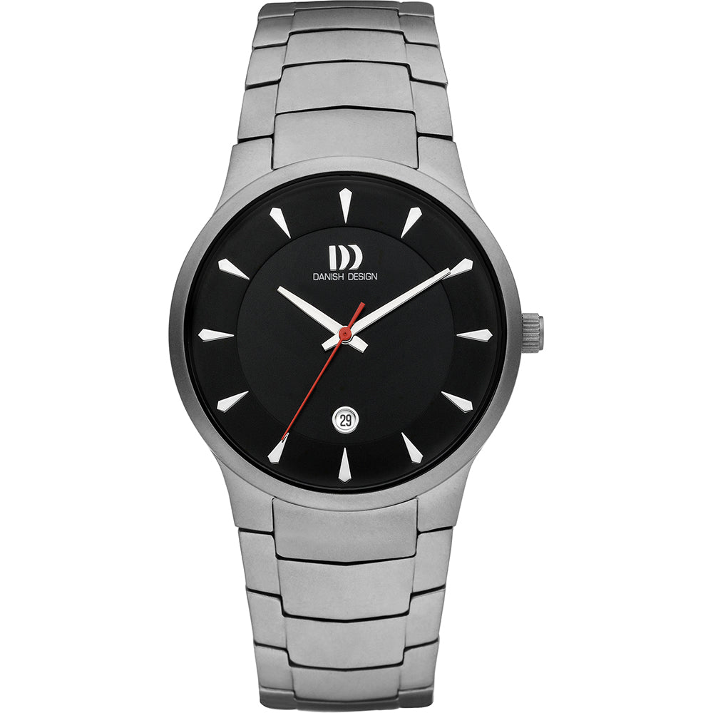 Orologio con cassa in acciaio inox, quadrante nero e bracciale a maglia rolò.