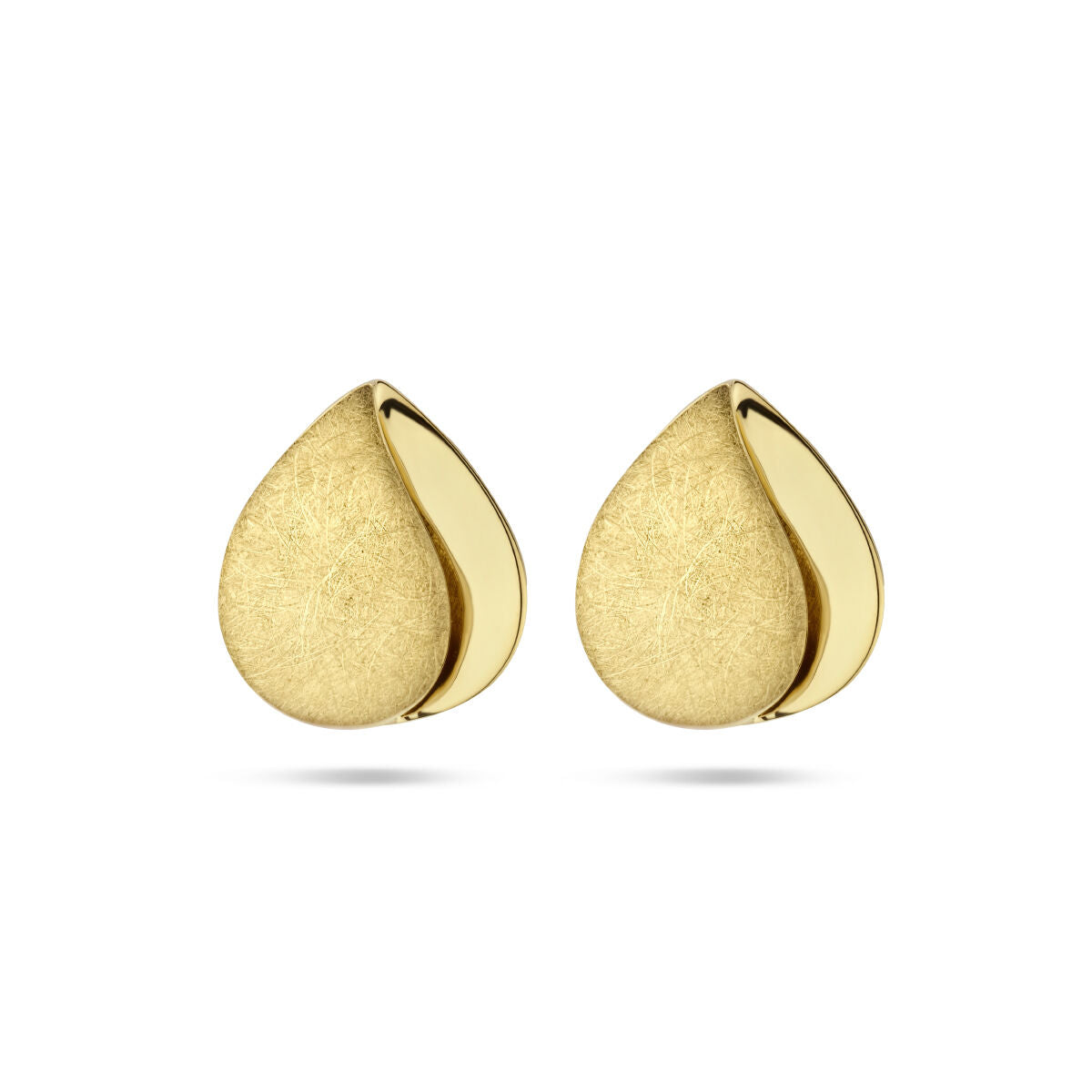 Orecchini a goccia in oro giallo 14K con finitura lucida e opaca.