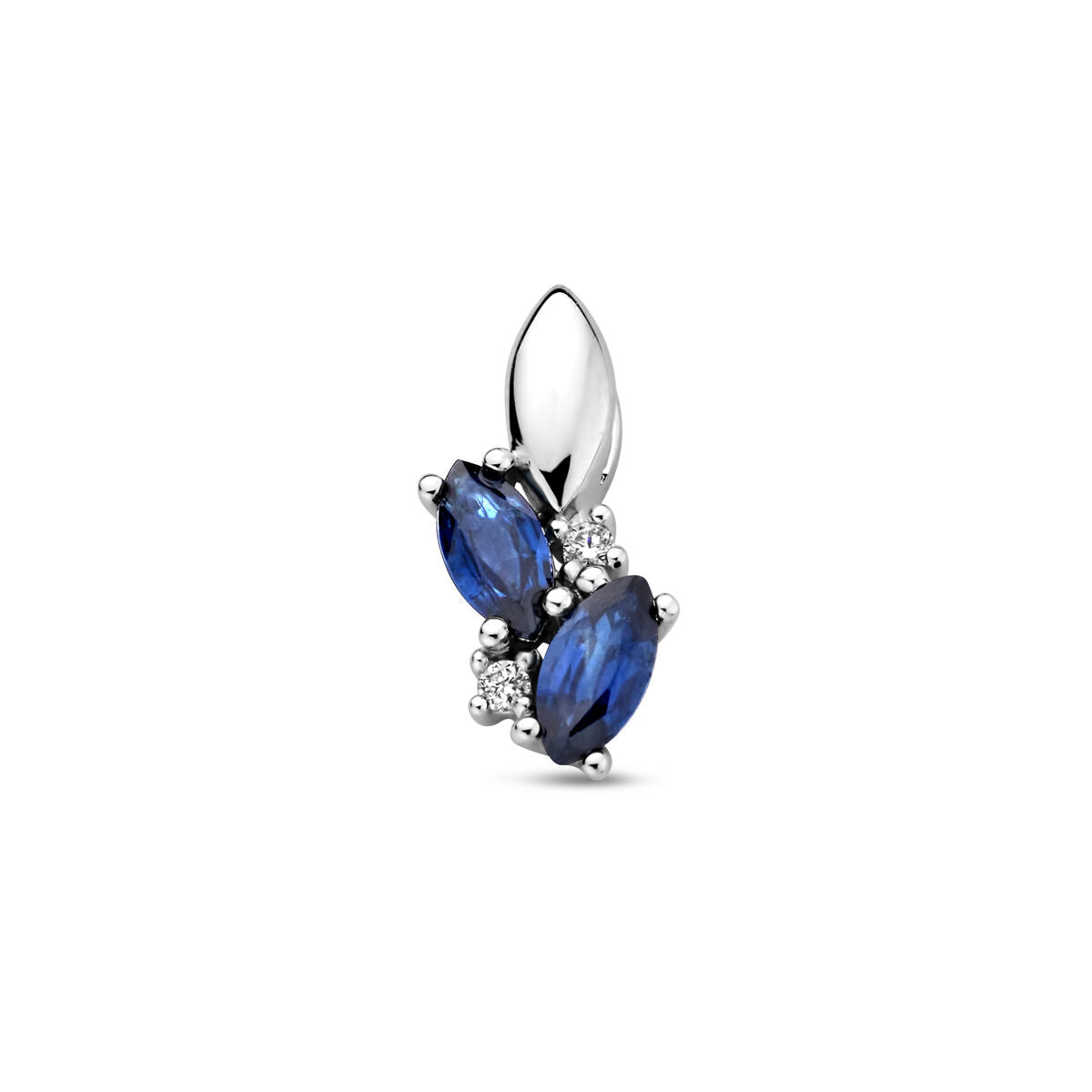 Ciondolo in oro bianco 14K con zaffiri blu e diamanti da 0,02 ct.
