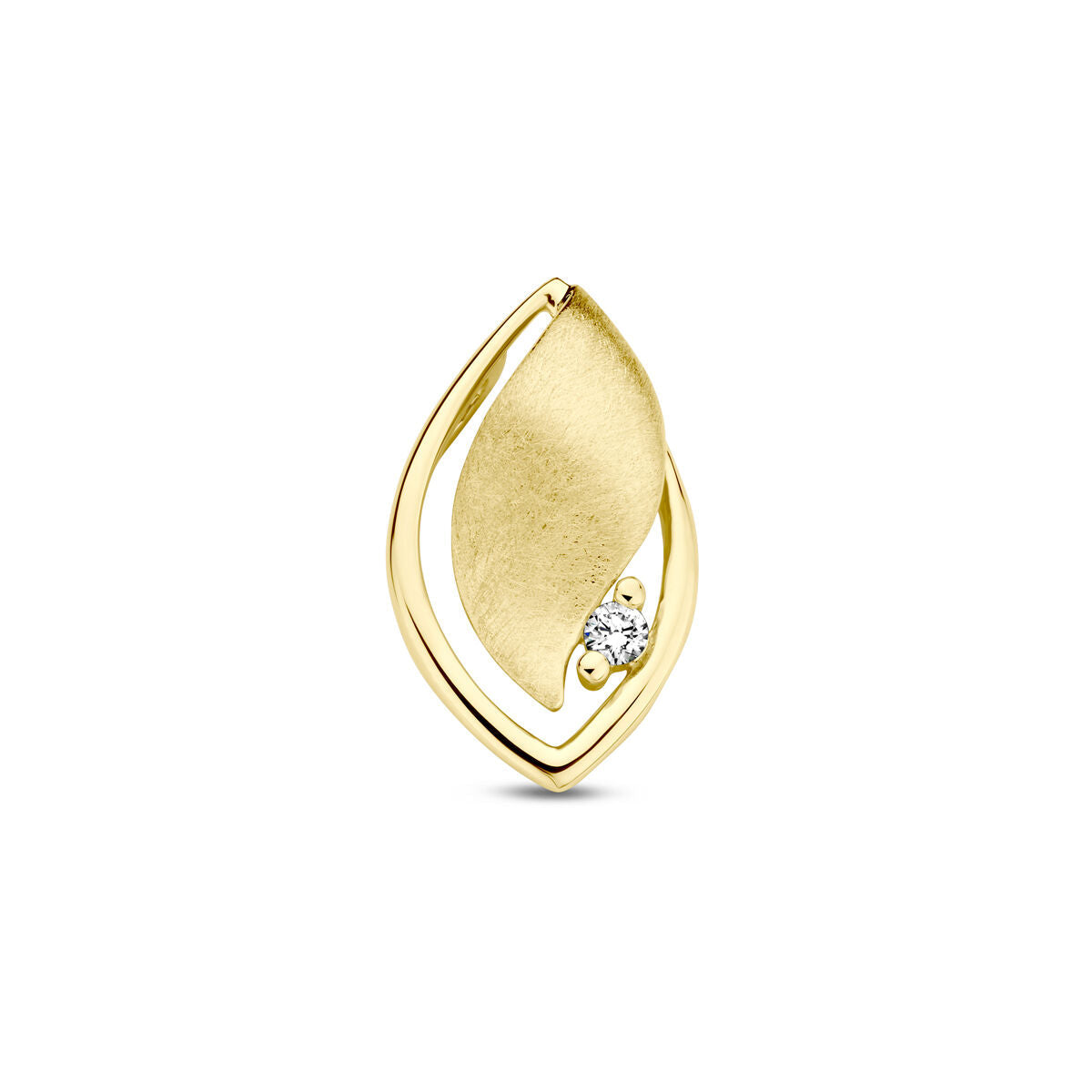 Ciondolo in oro giallo 14K con finitura opaca e lucida, decorato con un diamante da 0,04 ct.