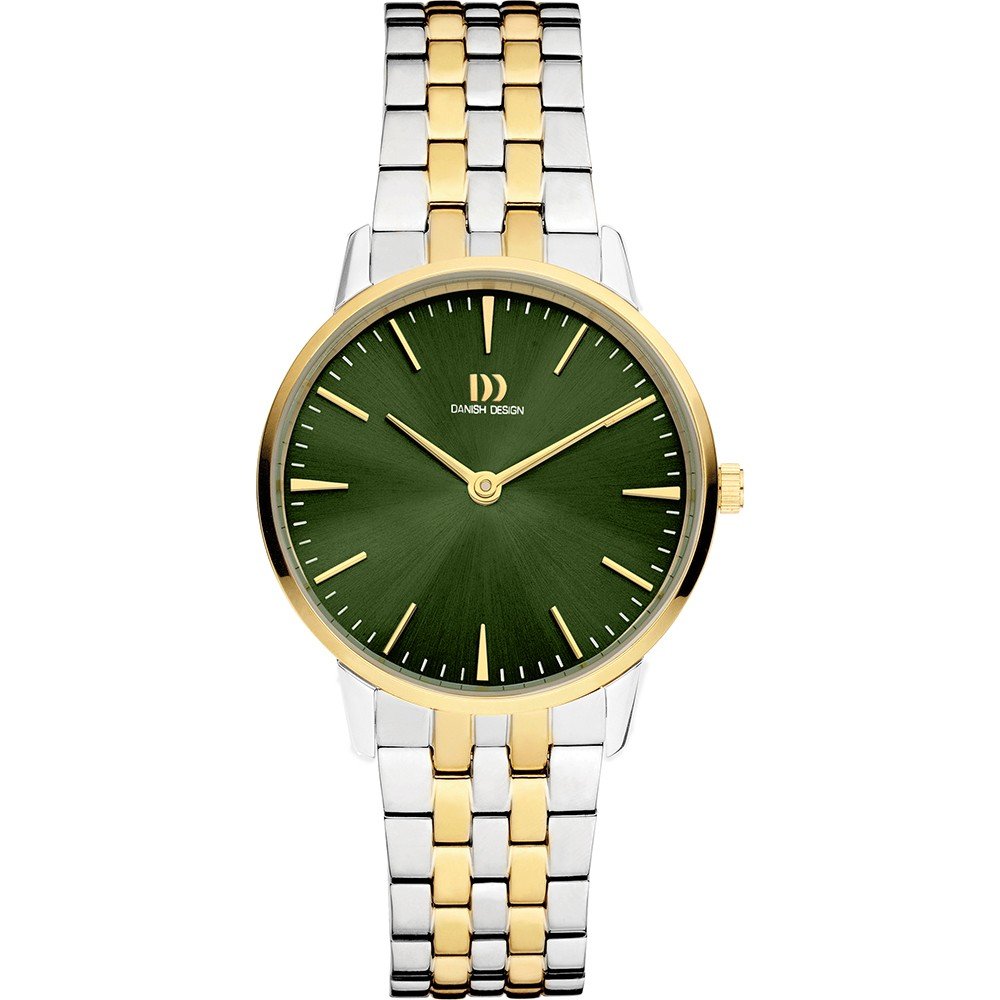 Orologio da donna con quadrante verde, cassa argentata e dorata, bracciale in acciaio bicolore.