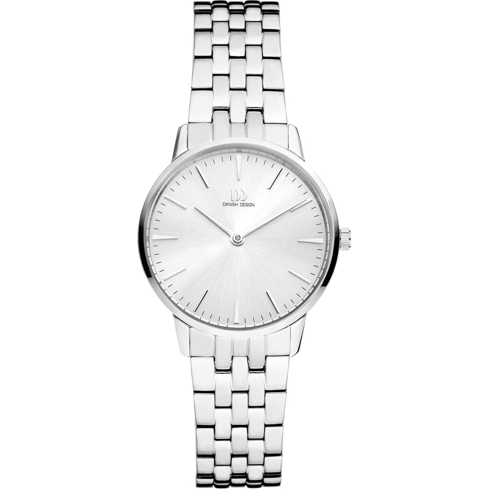 Orologio con cassa argentata e quadrante bianco, bracciale in maglia rolò.