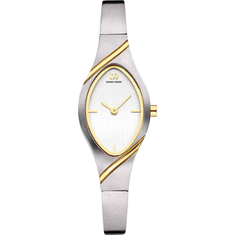 Orologio da donna con quadrante argentato, cassa in acciaio inossidabile e dettagli dorati.