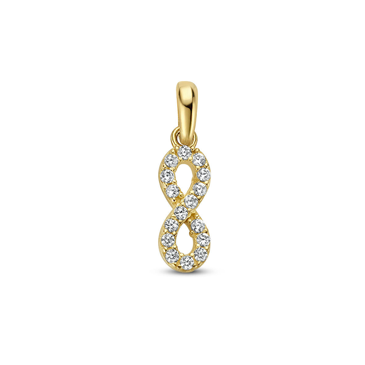 Ciondolo infinito in oro giallo 14K con zirconi.
