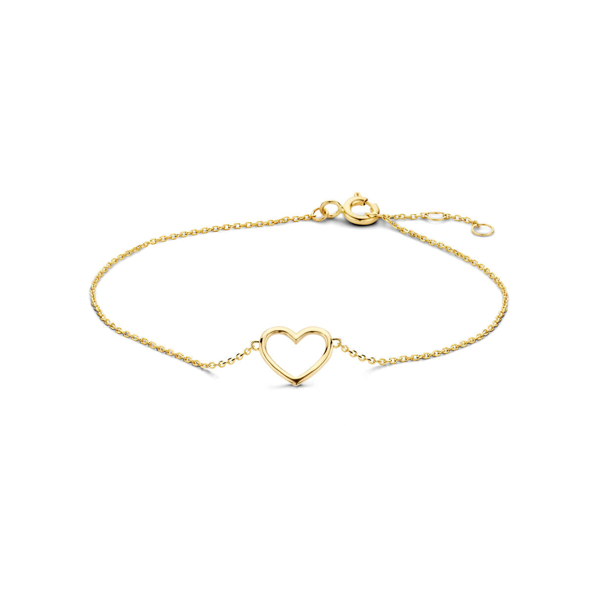 Bracciale in oro giallo 14K con pendente a forma di cuore.