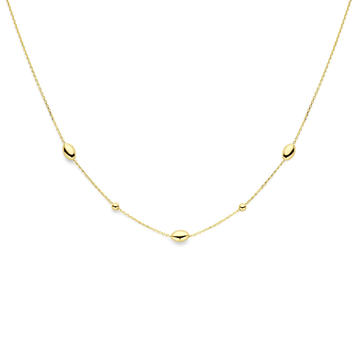 Collana in oro giallo 14K con ovali e pallini.