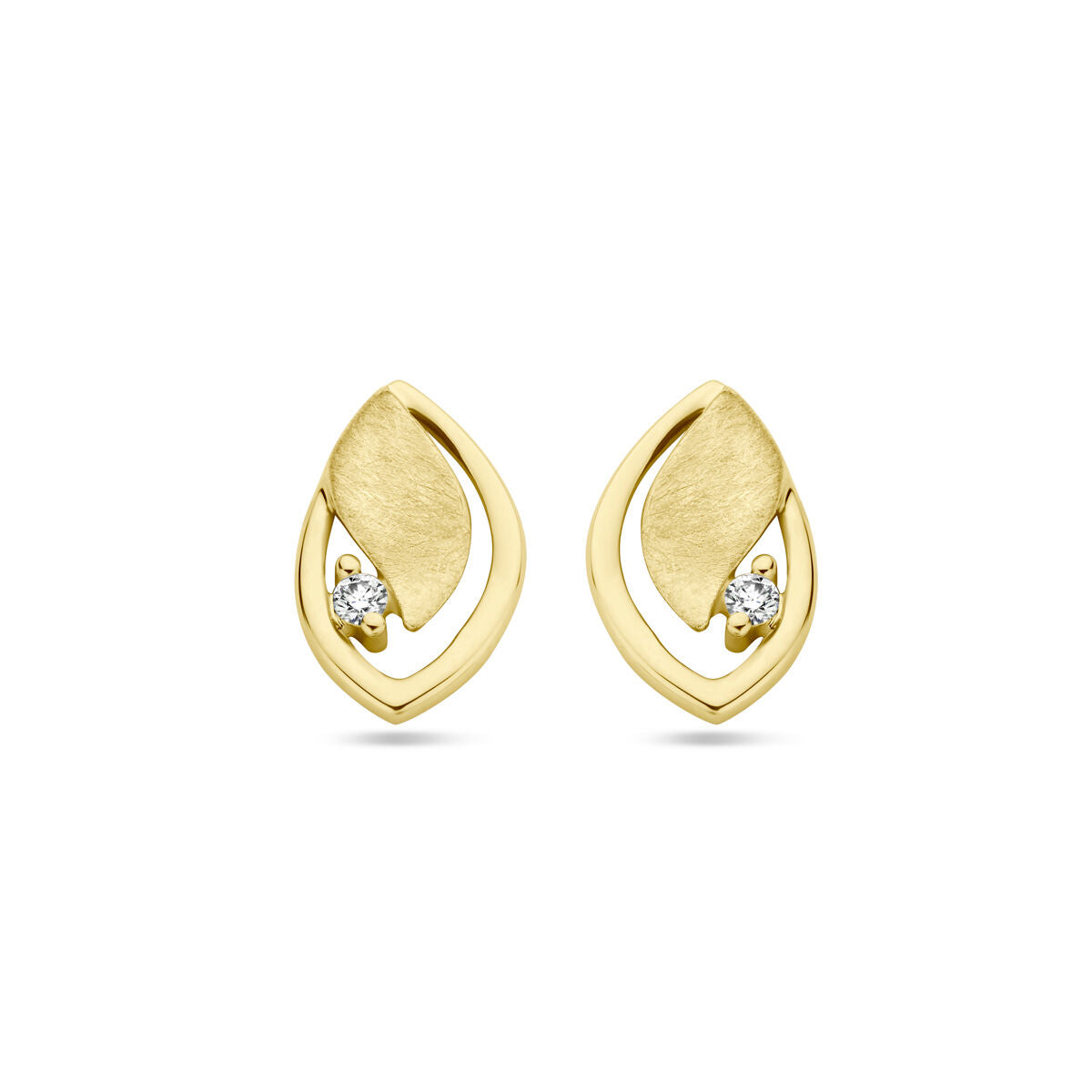 Orecchini in oro giallo 14K con finitura opaca e brillante, decorati con diamanti da 0,03 ct.