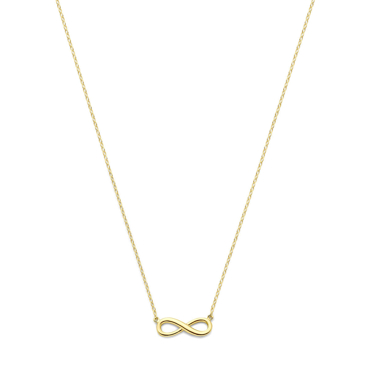 Collana in oro giallo 14K con pendente a forma di infinito, lunghezza 41 + 2 cm.