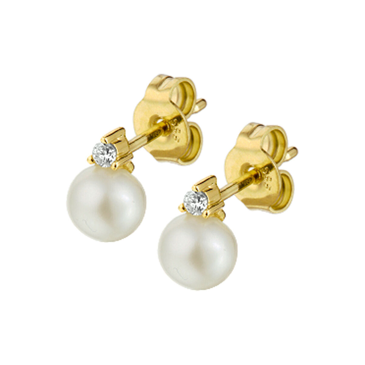 Orecchini in oro giallo 14K con perle e diamanti da 0,05 ct (2x0,025 ct).