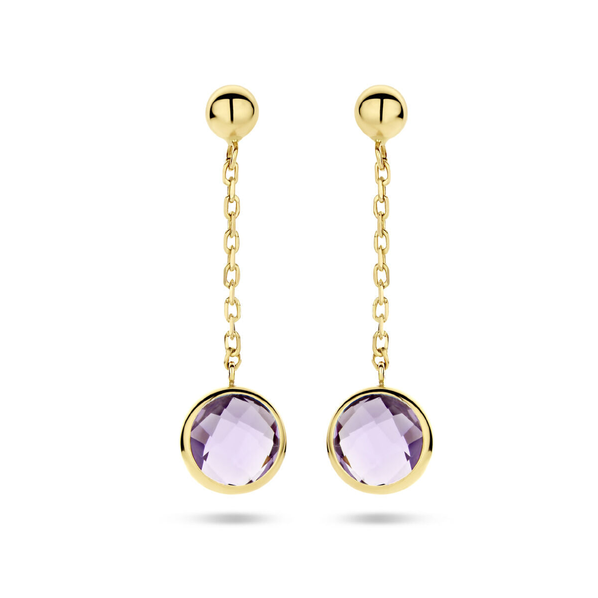 Orecchini in oro giallo 14K con pendenti di ametista sfaccettata.