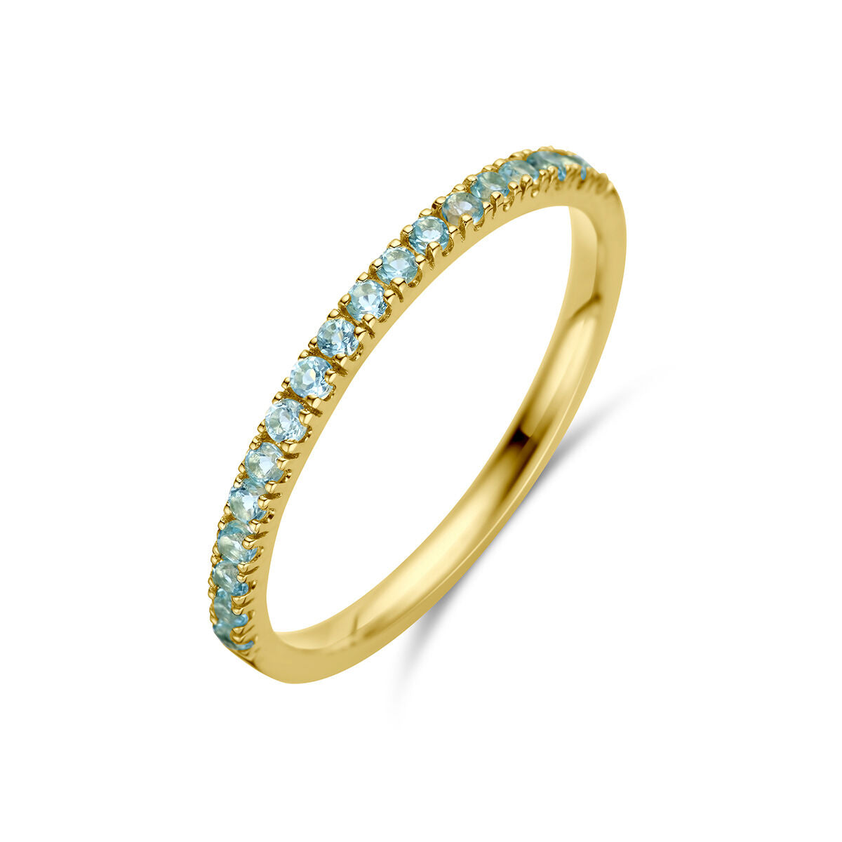 Anello in oro giallo 14K con pietre di topazio blu di dicembre.