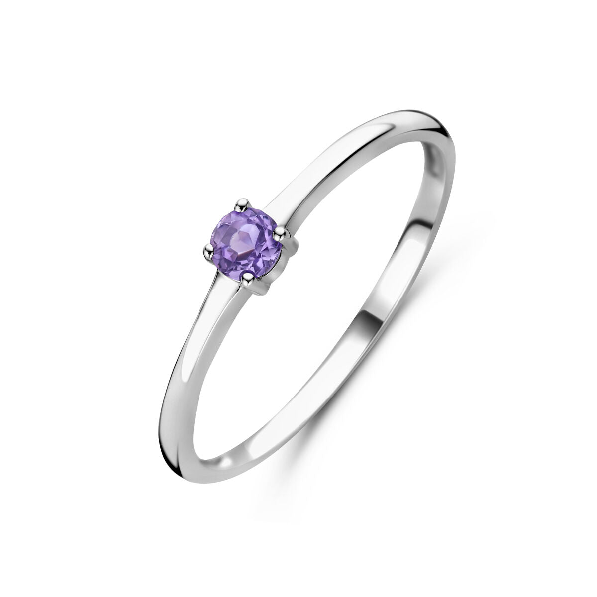 anello in argento rodiato con pietra di nascita ametista chiara di giugno