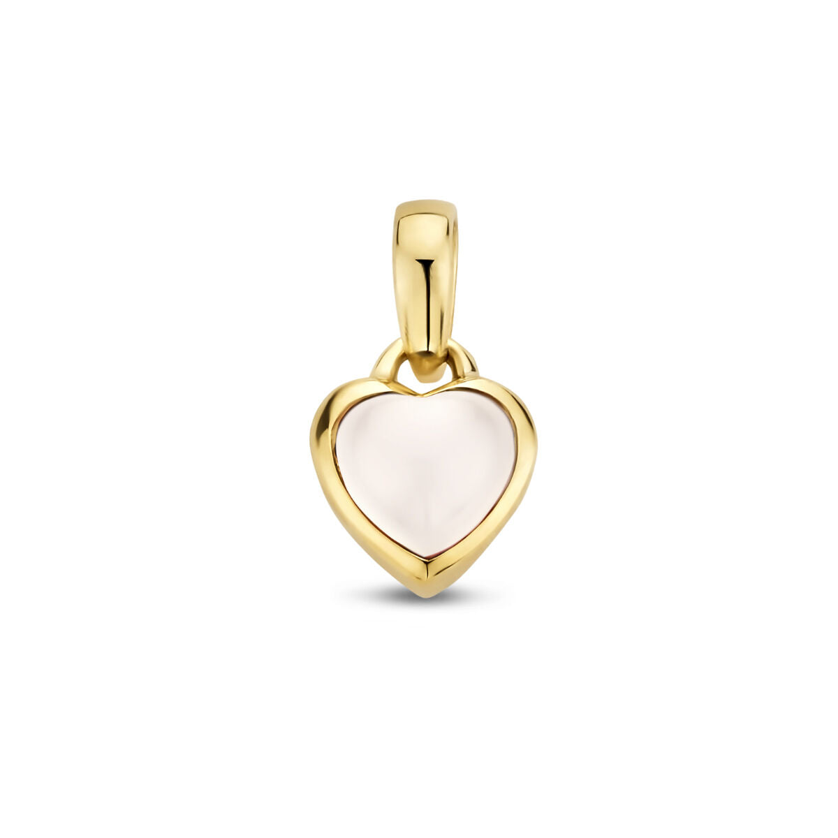Ciondolo a forma di cuore in oro giallo 14K con pietra di luna traslucida.