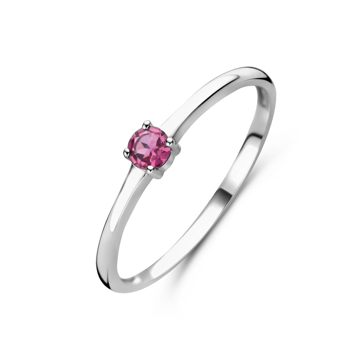 Anello in argento rodiato con pietra preziosa rosa tourmalina di ottobre.