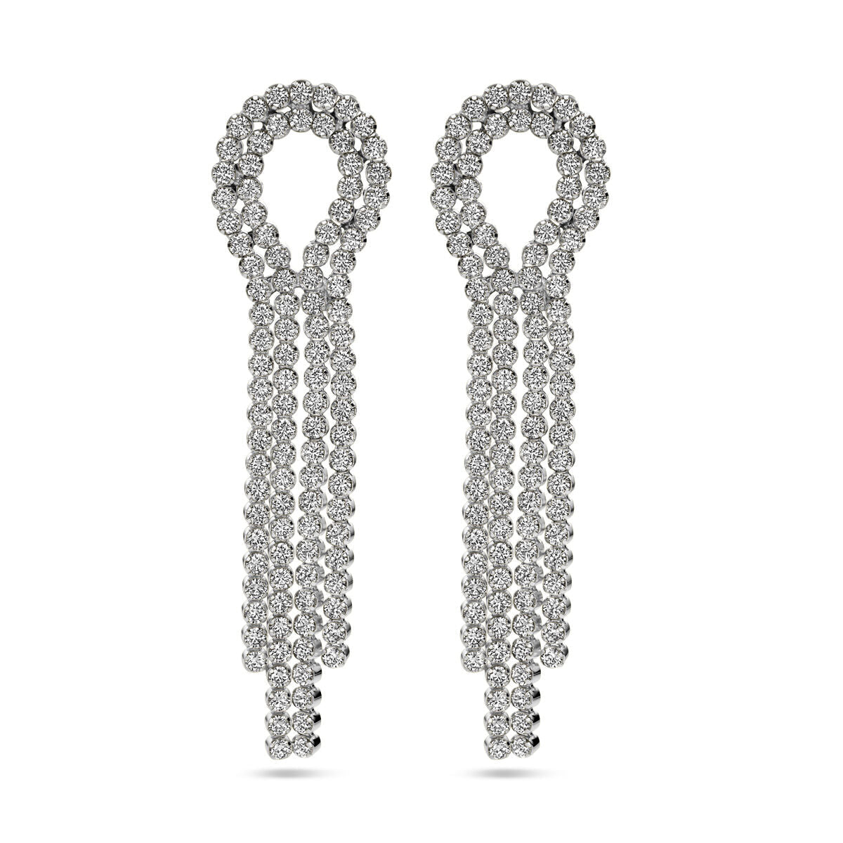 Orecchini pendenti in argento rodiato con zirconi, design a catena.