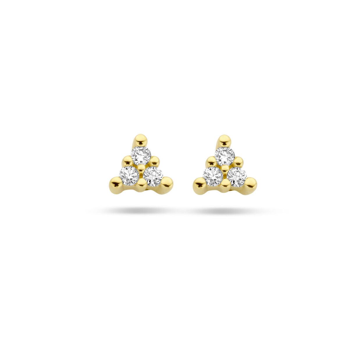 Orecchini in oro giallo 14K con diamanti da 0,05 ct, design a triangolo.