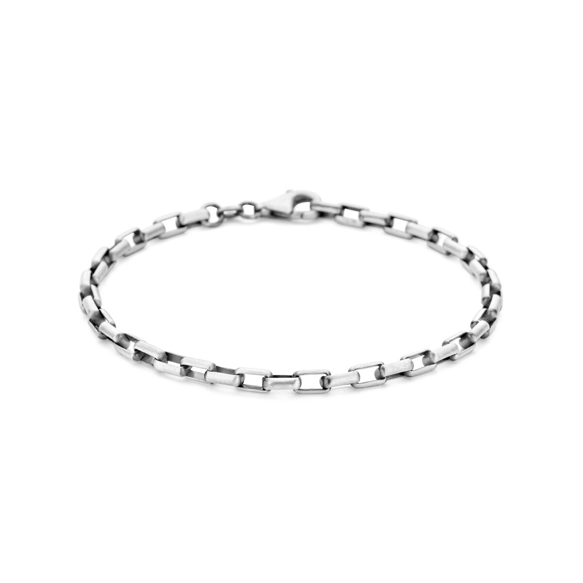 Bracciale da uomo in argento ossidato, con maglie rettangolari di 4,0 mm.
