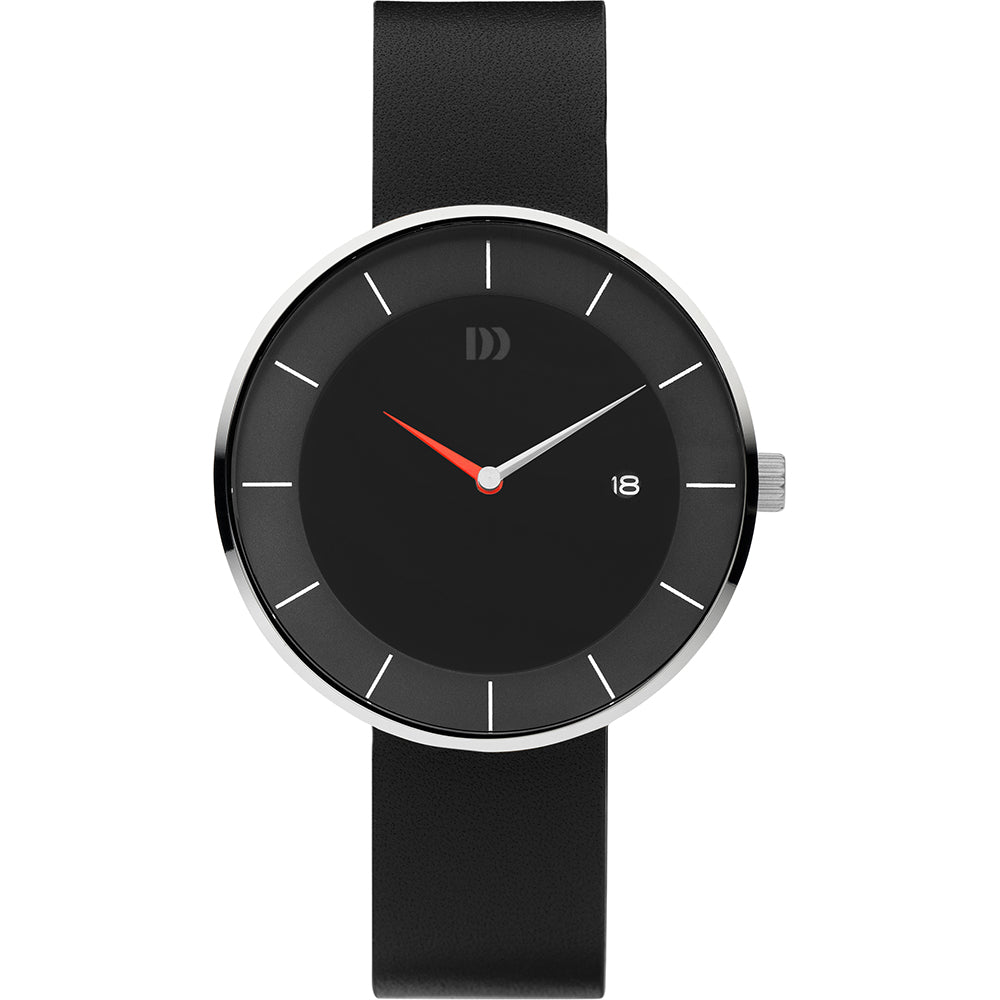Orologio con quadrante nero, cassa argentata e cinturino in silicone nero.