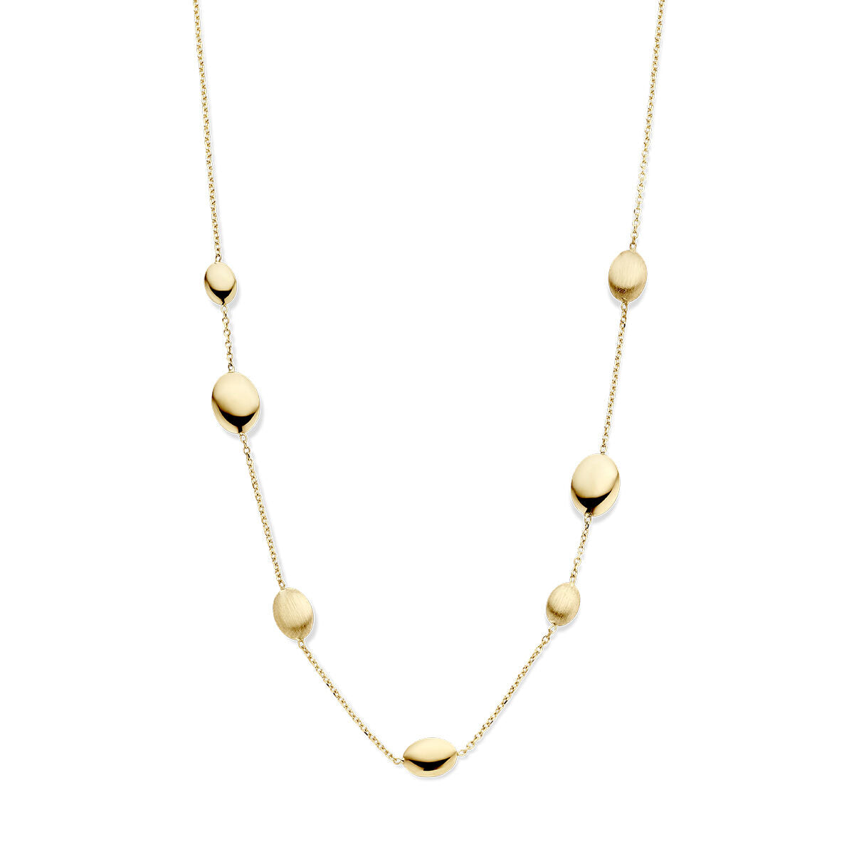Collana in oro giallo 14K lucido e opaco con elementi ovali.