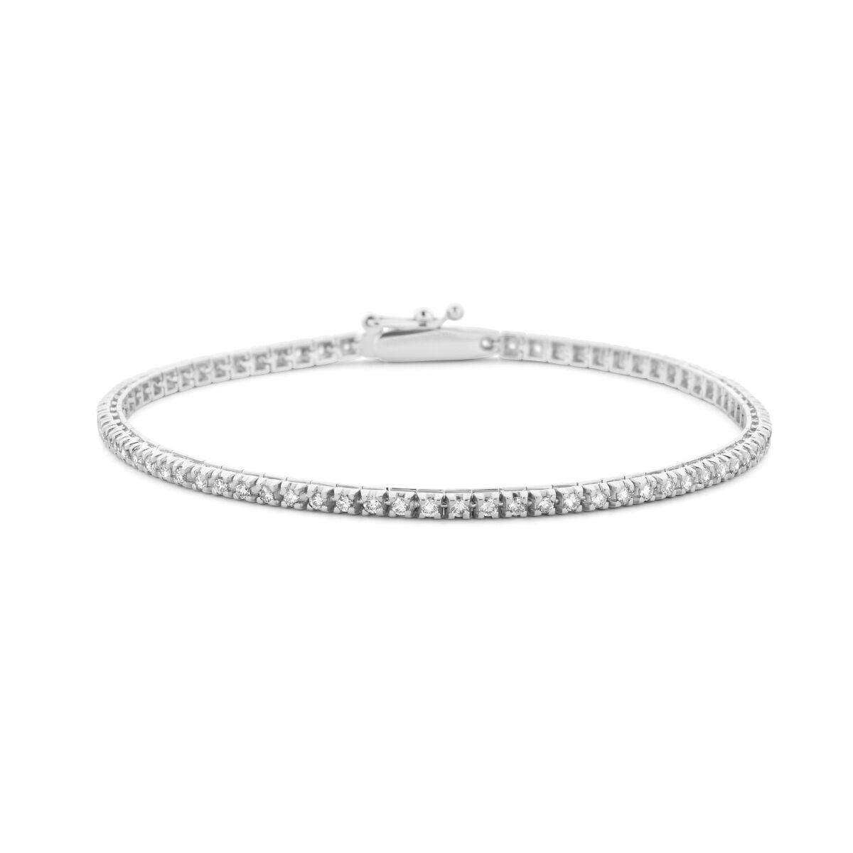 Bracciale tennis in oro bianco 14K con diamanti da 1.00 ct, larghezza 2,0 mm.