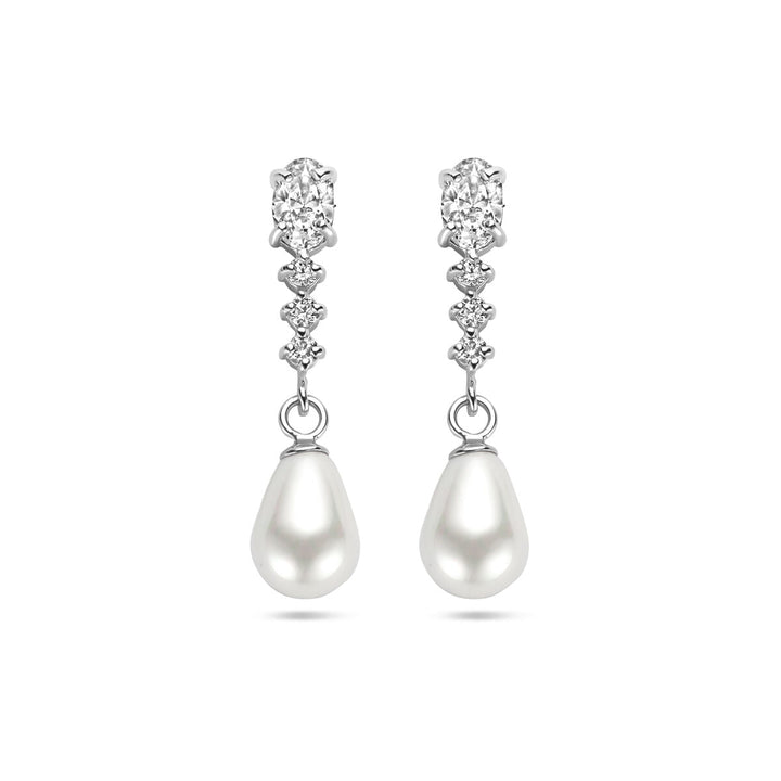 oorhangers zirkonia en parel zilver gerhodineerd