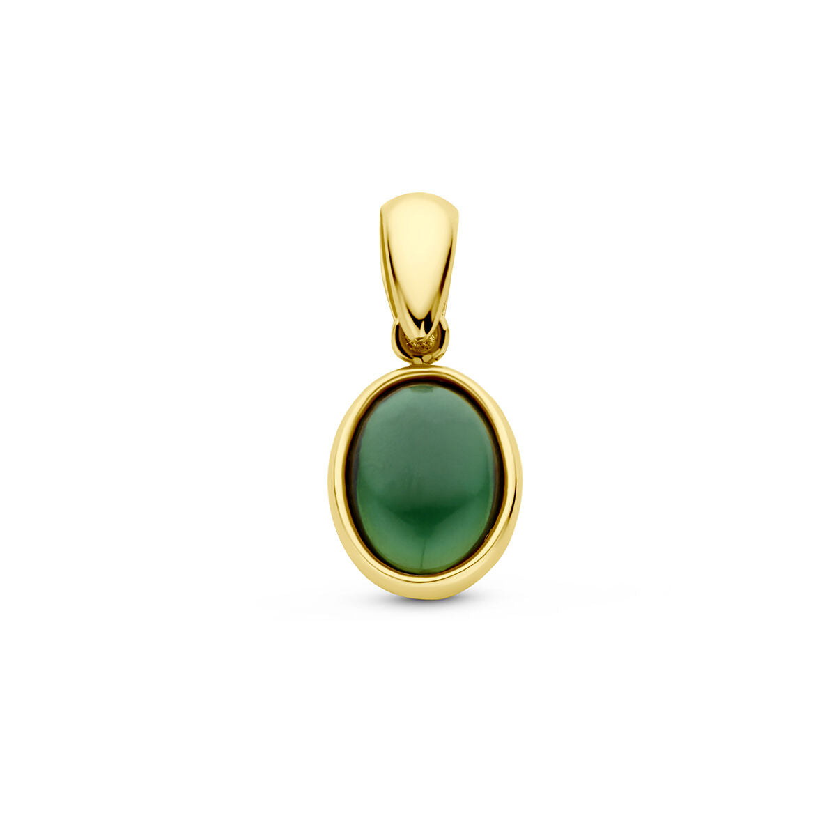 Ciondolo in oro giallo 14K con pietra ovale di tormalina verde.