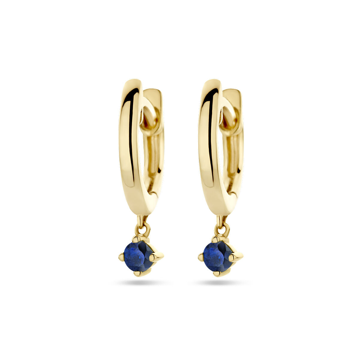 Orecchini alla creola in oro giallo 14K con pendenti di zaffiro.