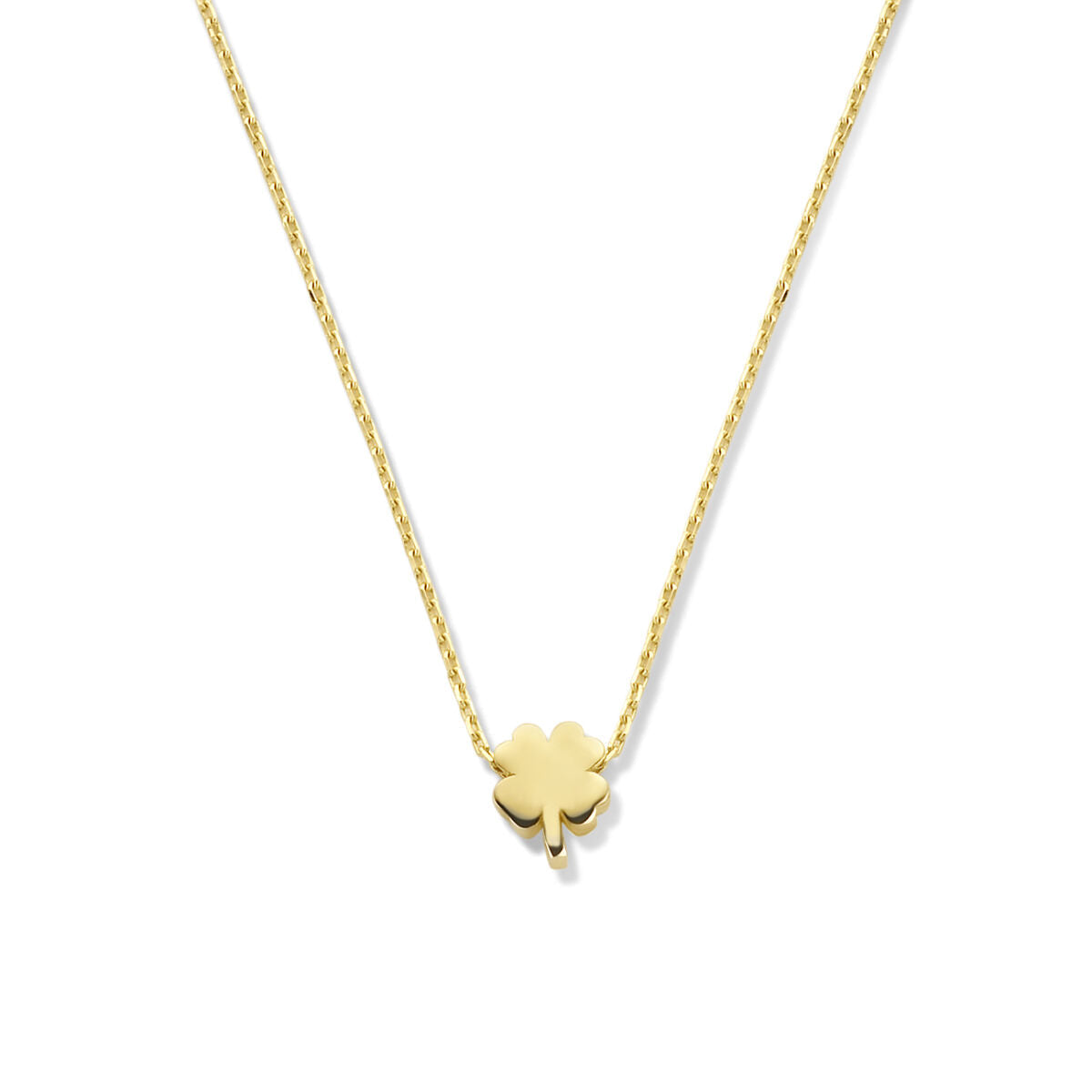 Collana in oro giallo 14K con pendente a forma di quadrifoglio.