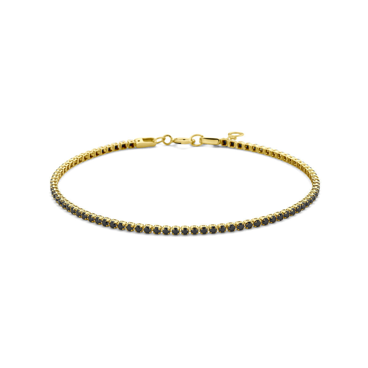 Bracciale in oro giallo 14K con spinelli neri da 1,5 mm, lunghezza 16,5-18 cm.