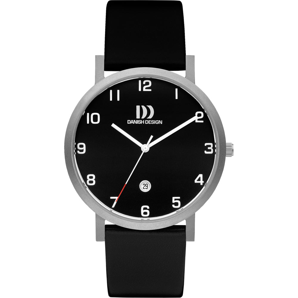 Orologio con quadrante nero, cassa in acciaio inox e cinturino in silicone nero.