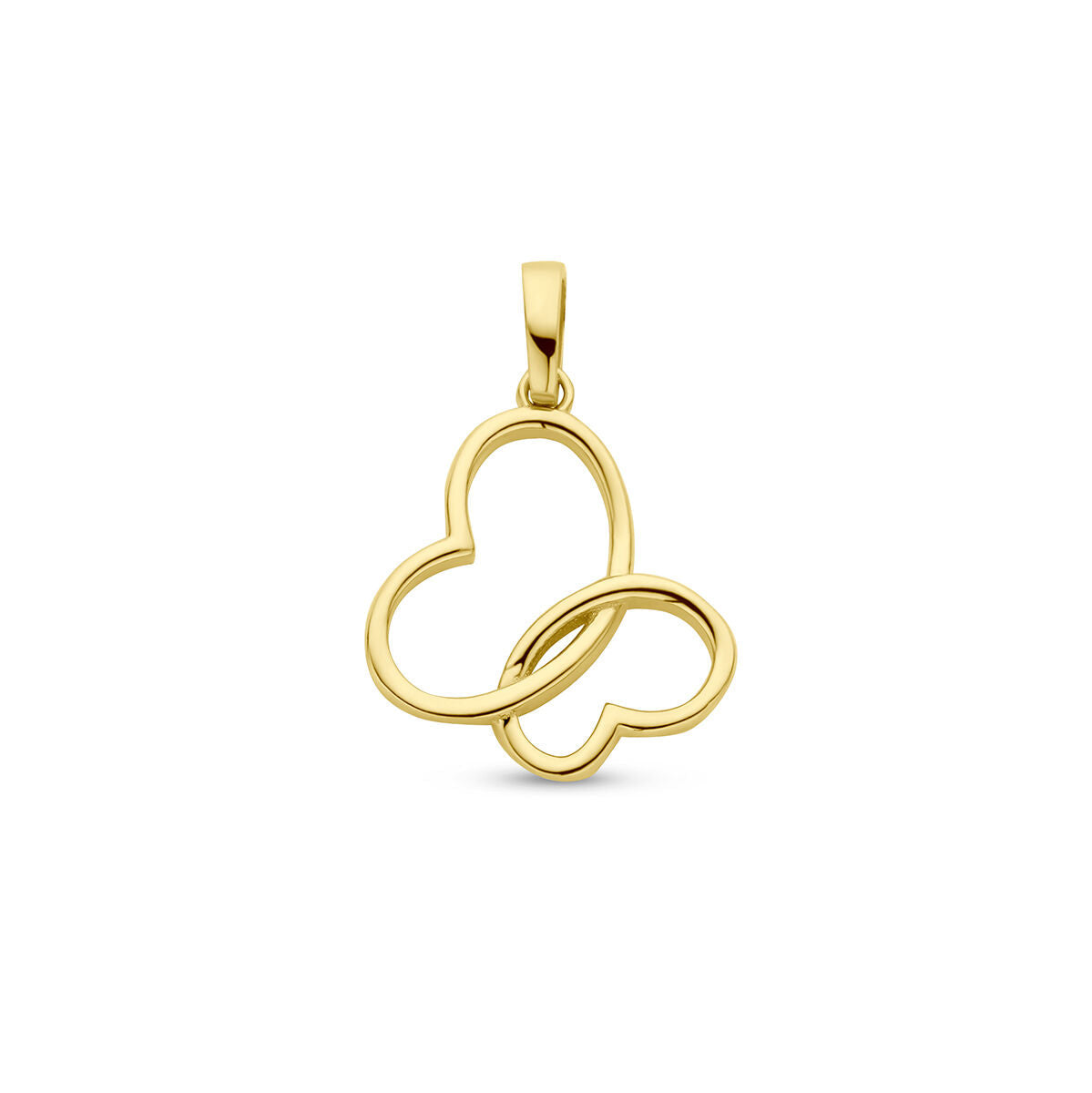 Ciondolo a forma di farfalla in oro giallo 14K con design intrecciato.