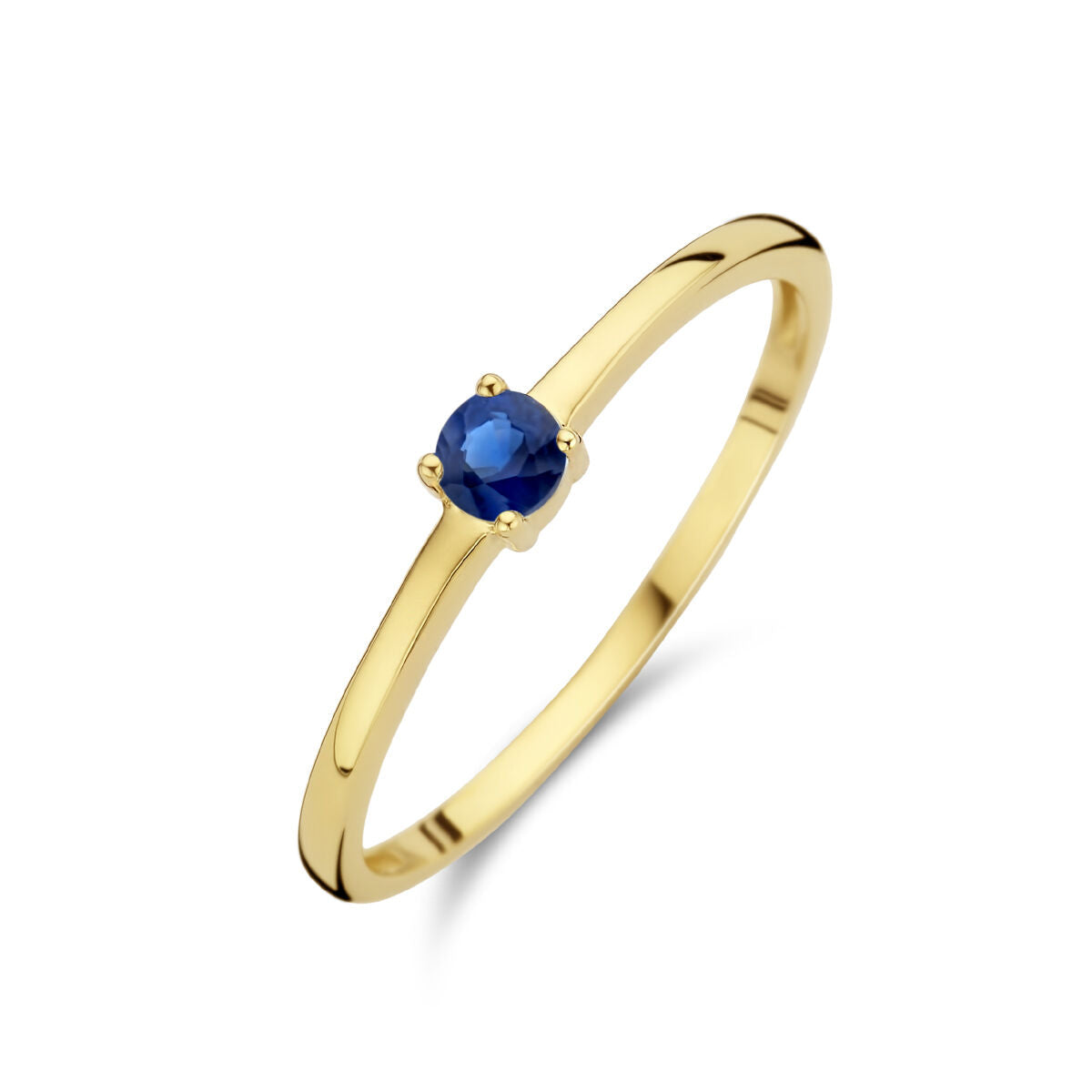 anello in oro giallo 14K con pietra di nascita zaffiro blu