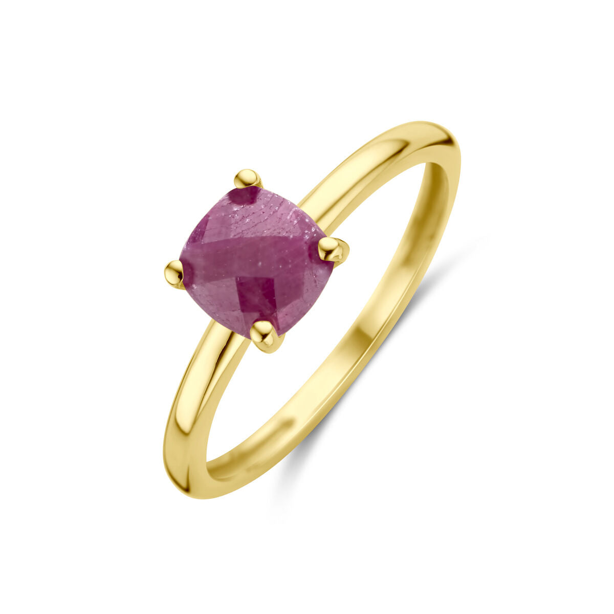 anello in oro giallo 14K con rubino a forma quadrata