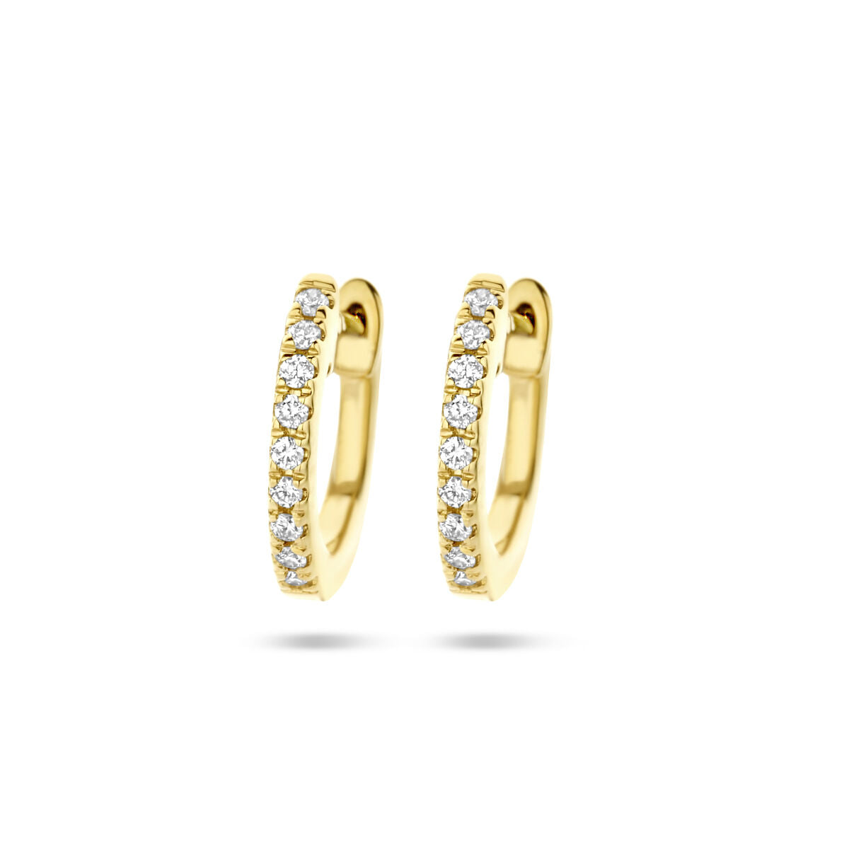 Orecchini alla creola in oro giallo 14K con diamanti da 0,06 ct (2x 0,03 ct) incastonati.