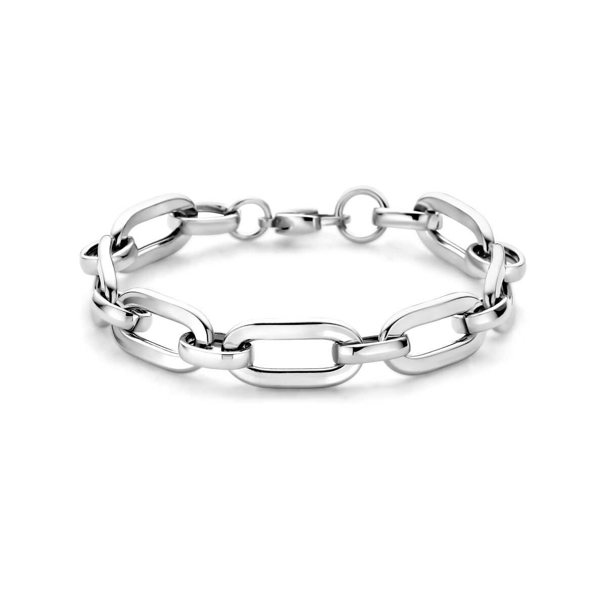 Bracciale da donna in argento rodiato con maglie ovali e rotonde.