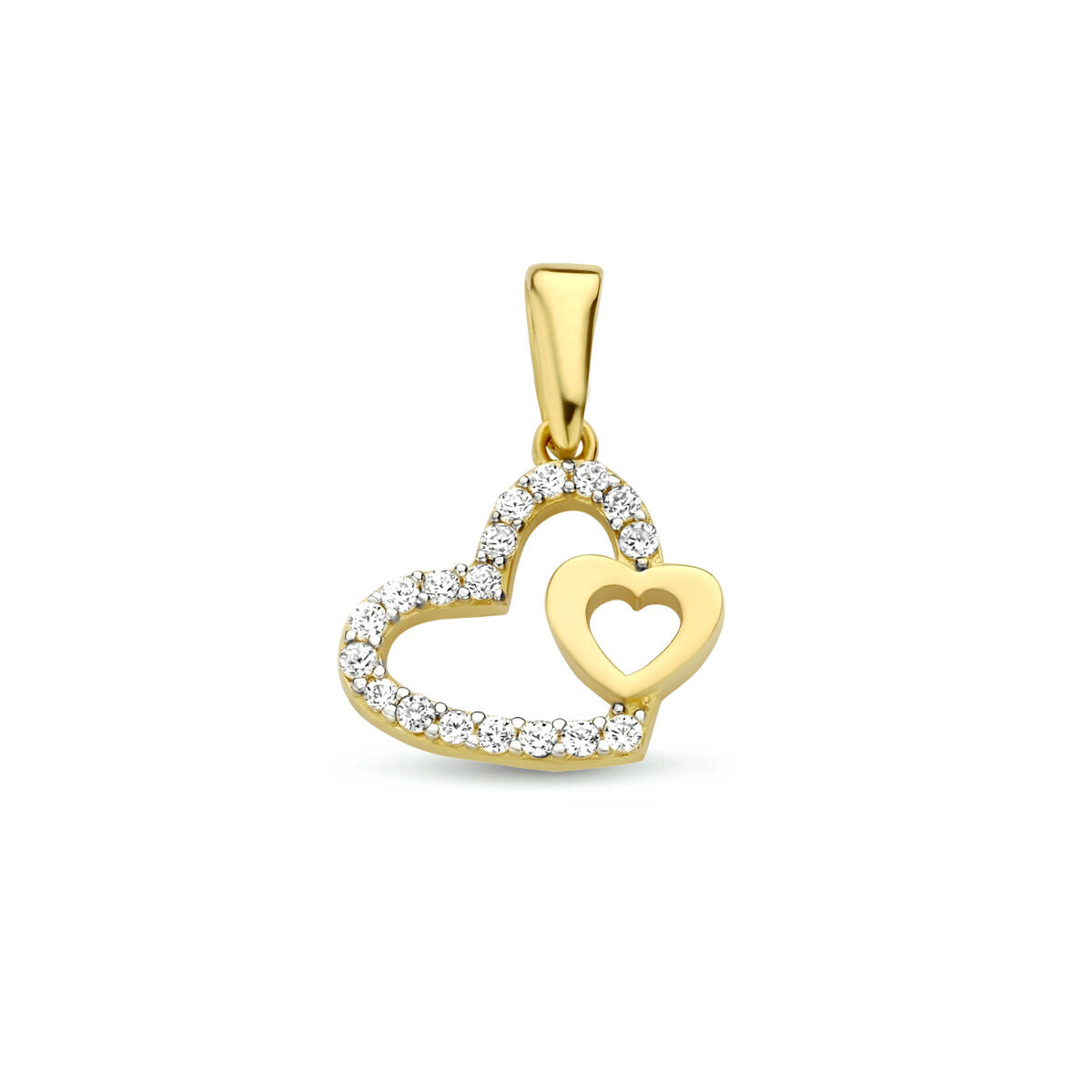 Ciondolo a forma di cuore in oro giallo 14K con zircone.
