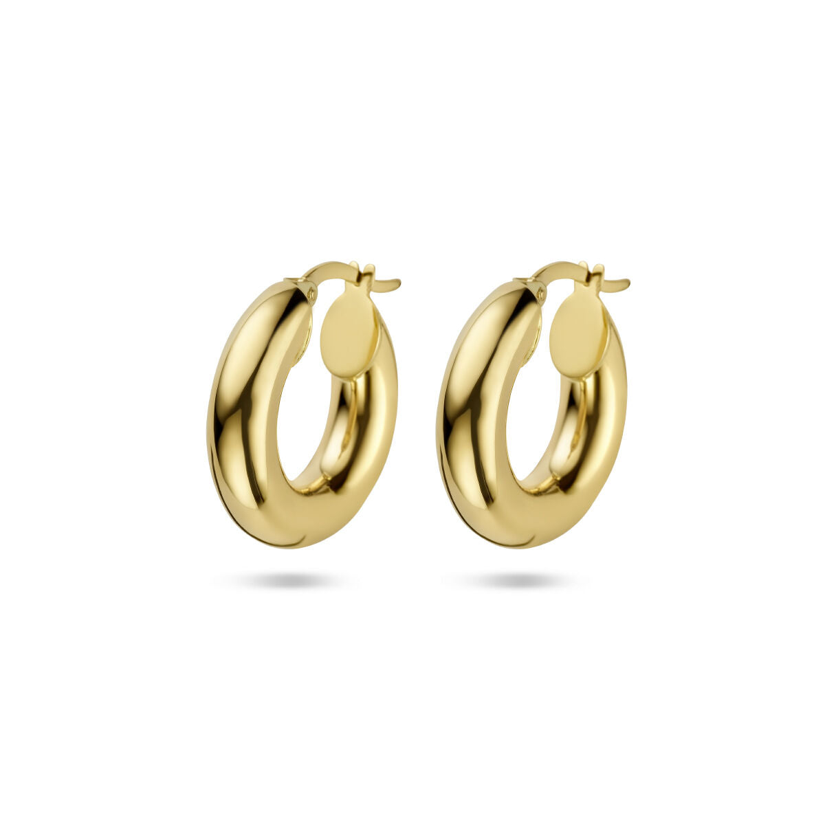 Orecchini a cerchio in oro giallo 14K, diametro di 5,0 mm, con finitura lucida.
