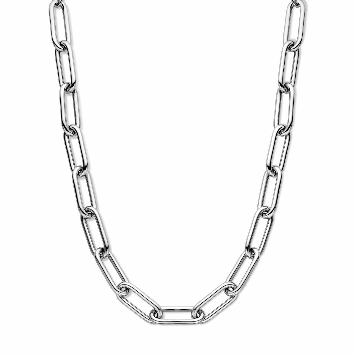 Collana paperclip in argento rodiato con tubi rotondi di 11,5 mm, lunghezza 43 + 3,5 cm.