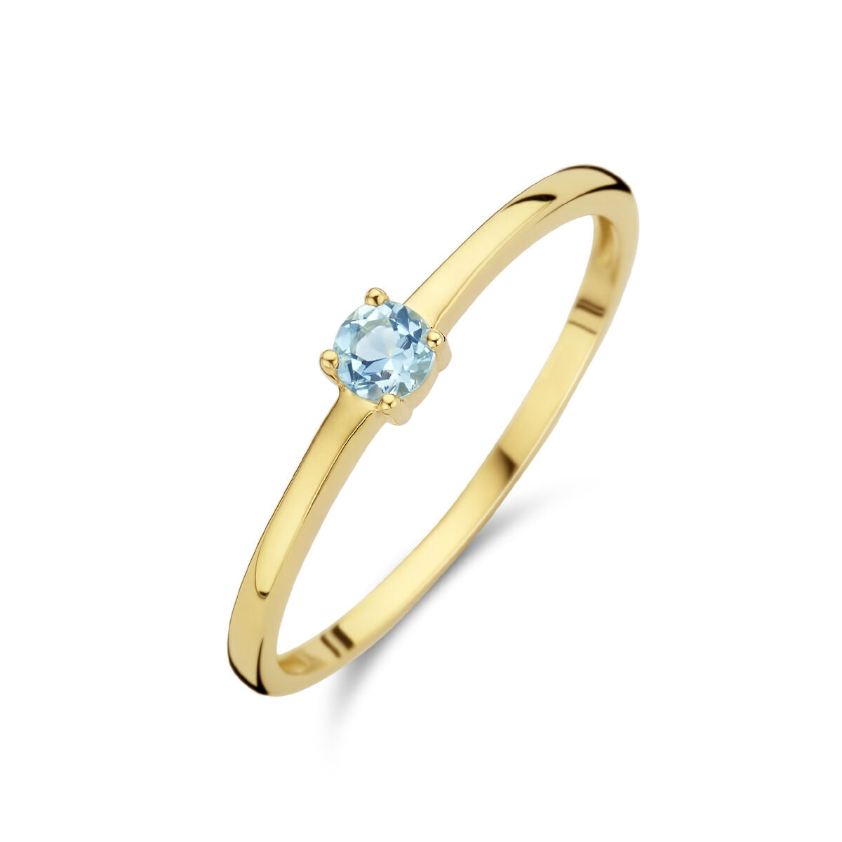 anello in oro giallo 14K con pietra di nascita acquamarina di marzo