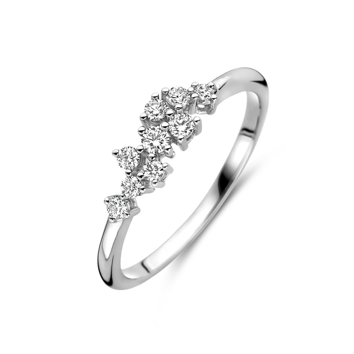 Anello in oro bianco 14K con diamanti da 0,21 ct, design ondulato.