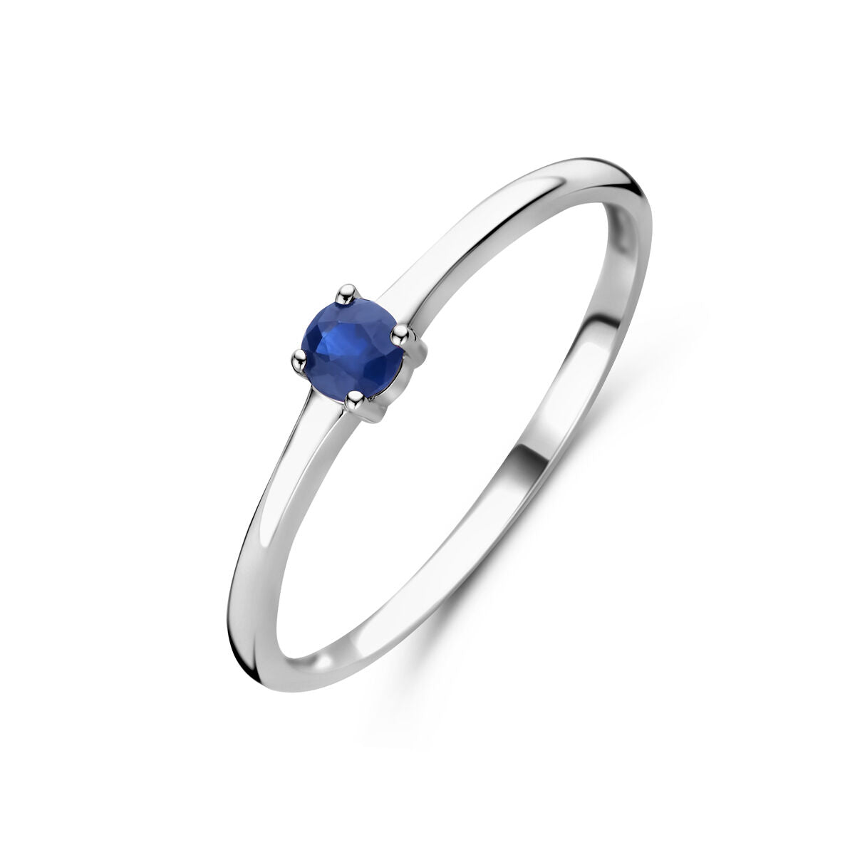 anello in argento rodiato con pietra di nascita zaffiro blu di settembre
